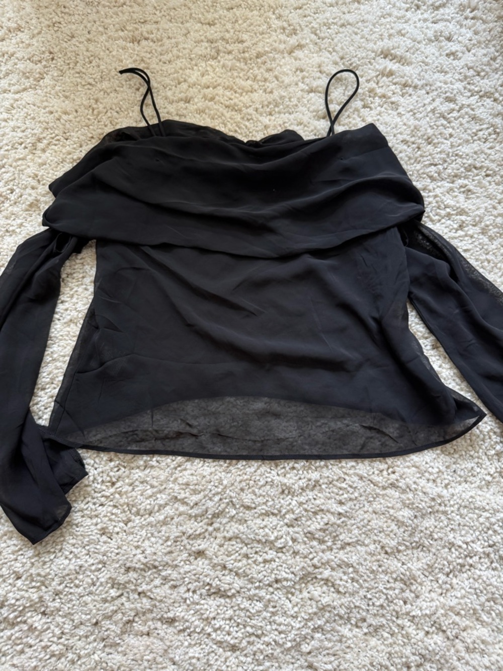 H&M Black Off-Shoulder Sheer Long-Sleeve Top